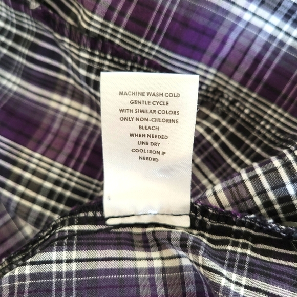 BRINA & EM Vintage Plaid Purple Gray Ruffled Top - Picture 8 of 9